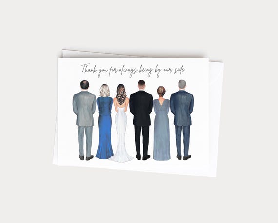 Thanky you Wedding Day Greeting Card for Bride and Groom Family, Personalized Portrait Illustration