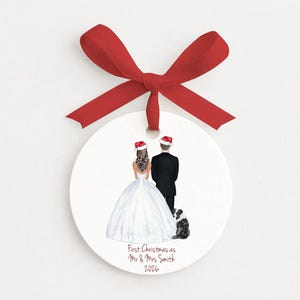 Our First Christmas Married Personalized Wedding Ornament • Couple and Pets  • Winter