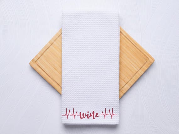 Wine Heartbeat Waffle Weave Kitchen Towel: Funny Wine Decor
