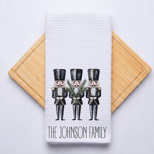 Royal Nutcracker Personalized Black Christmas Hand Towel for Kitchen and Bath