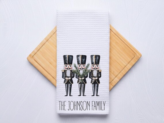 Royal Nutcracker Personalized Black Christmas Hand Towel for Kitchen and Bath