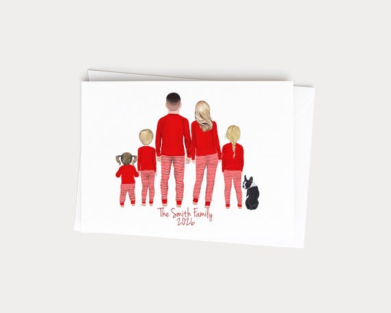 Christmas Pajamas Family Portrait Christmas Greeting Card with Pets