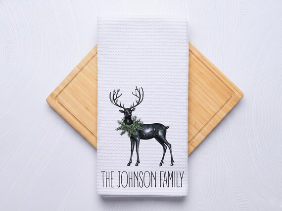 Unique Reindeer decorative Personalized Christmas Hand Towel for Kitchen and Bath