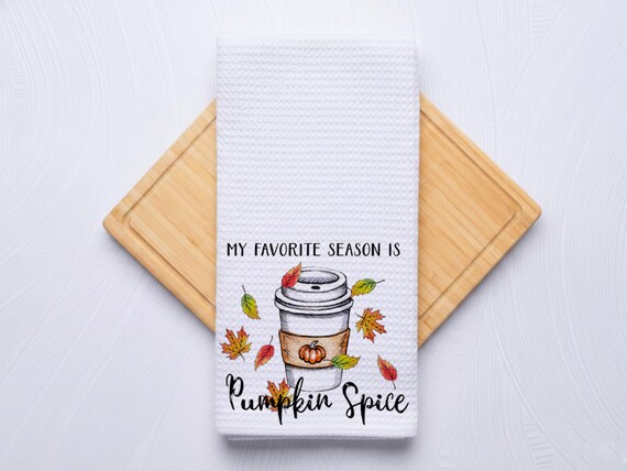 Pumpkin Spice Decorative Fall Kitchen Towel: Waffle Weave Gift