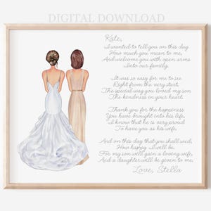 Retrato de boda personalizado para la suegra de la novia, retrato de boda para la nuera, ilustración para la novia