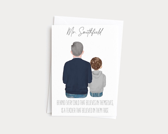 Teacher Appreciation Greeting Card, Personalized Portrait Illustration