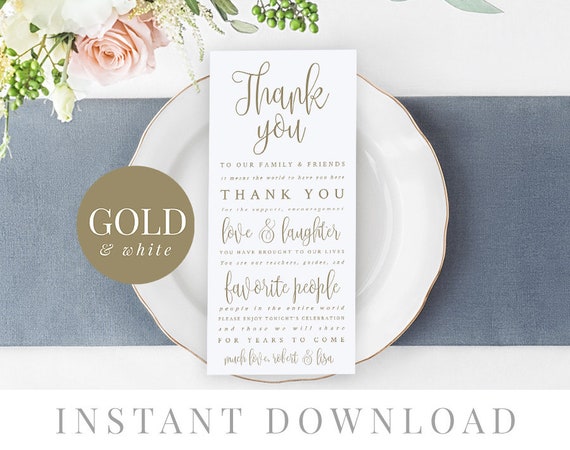 Gold Wedding Thank You Card Template Instant Download Thank Etsy