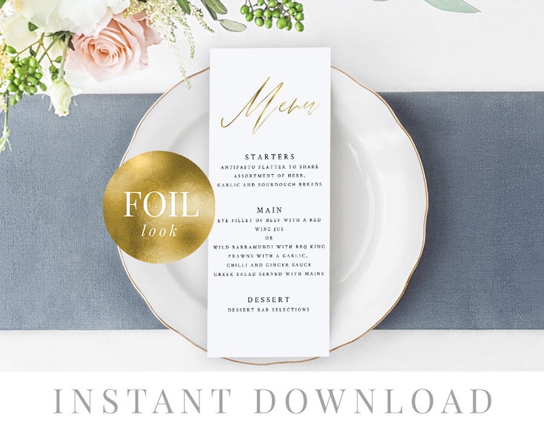 Gold Menu Editable pdf Template INSTANT DOWNLOAD Rustic | Etsy