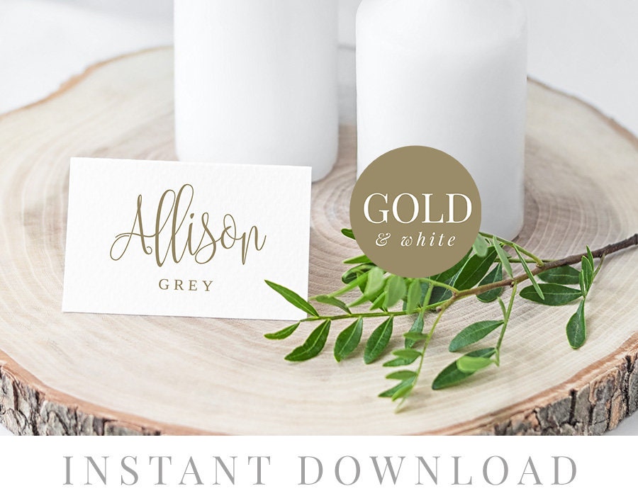 Gold Place Cards Editable pdf Template INSTANT DOWNLOAD Name | Etsy