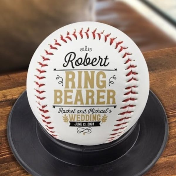 Ring Bearer Baseball Proposal Gift for Wedding Party Personalized Wedding Date Custom Usher Groomsmen Ring Security Customizable with Name