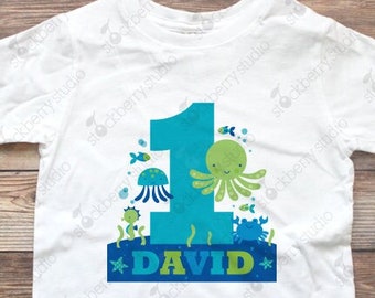 Under the Sea Birthday Shirt - Ocean Birthday Shirt - Beach Birthday Shirt - Boy Pool Birthday Shirt - Blue Personalized Sealife Birthday