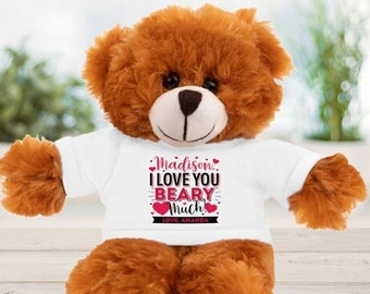 Valentine’s Day Teddy Bear Personalized Valentines Gift for Kids Friend Grandma Mom Custom Plush Animal Stuffed Gifts for Her