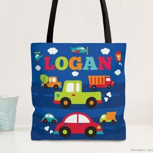 Transport sac fourre-tout cadeau personnalisé avec nom voitures camion véhicule garçons garderie sac école transport personnalisé fête traiter faveur sac