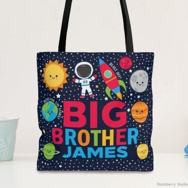 Space Big Brother Tote Bag Personalized Rocket Ship Tote Bag Moon Sun Spaceship Big Brother Kit Solar System Big Brother Gift