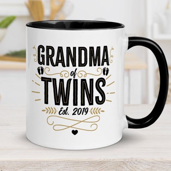 Grandma of Twins Coffee Mug Personalized New Grandma Established Twin Pregnancy Announcement Coffee Cup Baby Reveal Gift Idea Future Grandma