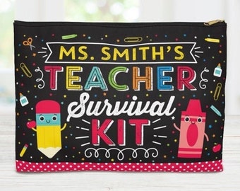 Teacher Survival Kit Bag Personalized Teacher Appreciation Week Teacher Makeup Bag End of the School Year Preschool Teacher Gift Monogram