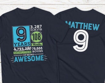 Years of Being Awesome Shirt 9th Birthday Shirt Boy Tee Nine