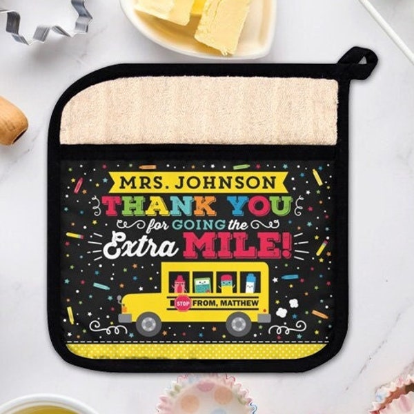Teacher Gift Potholder School Bus Driver Oven Mitt Personalized Teacher Appreciation Week Pot holder Kitchen Gift End of the School Year