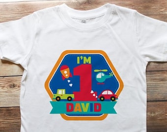 Transportation Birthday Shirt Planes Trains and Automobiles Baby Bodysuit Boy First Birthday Shirt Personalized 1st Birthday T Shirt