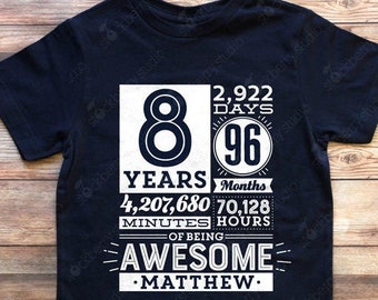 8th Birthday Shirt Boy 8 Years of Being Awesome Birthday Countdown T Shirt 8th Birthday Shirt Girl 8 Years old Eighth Birthday Gift Tshirt