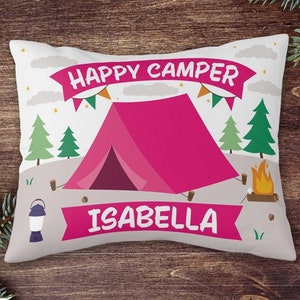 Kids Camp Happy Camper Pillowcase Personalized Girl Summer Sleepaway Camp Custom Camp Pillow Camping Pillowcase