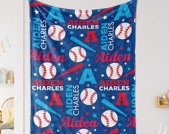 Baseball Baby Blanket Personalized Sports Blanket Base Ball Custom Toddler Boy Blanket Boys Nursery Bedding Baby Shower Gift Name Blanket