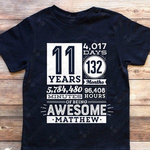 11th Birthday Shirt Boy 11 Years of Being Awesome Birthday Countdown Shirt 11 Years old Eleventh Birthday Gift Kids 11th Birthday Shirt Girl image 1