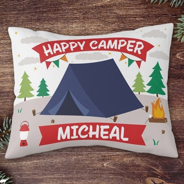 Kids Camp Happy Camper Pillowcase Personalized Boy Summer Sleepaway Camp Girl Custom Camp Pillow Camping Pillowcase
