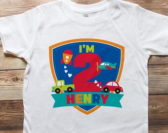 Boy 2nd Birthday Shirt Car Planes Truck Automobiles Transportation Birthday Party Personalized Boy 1st Birthday Outfit Second Birthday