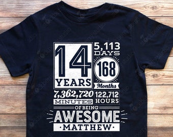 14th Birthday Shirt Boy 14 Years of Being Awesome Birthday Countdown Shirt 14th Birthday Shirt Girl 14 Years old Fourteenth Birthday Gift