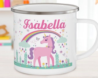 Unicorn Rainbow Kids Enamel Mug Name Girl Birthday Personalized Gifts Unicorn Cup Easter Basket Stocking Stuffer