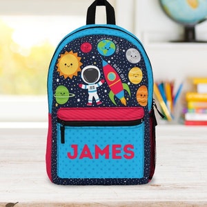 Sac à dos spatial Nom personnalisé Enfants Retour à l’école Personnalisé Sun Moon Spaceship Kids Back pack Vacances Voyage Sac de vacances Garçons Space Gift