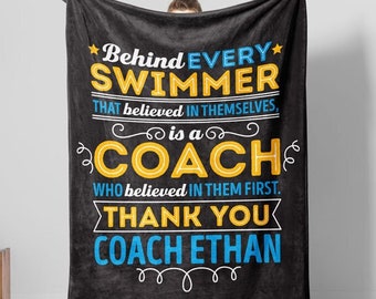 Swim Coach Thank You Blanket Personalized Swim Coach Appreciation Gift for Men Women End of Season Retirement Present from Athletes Team