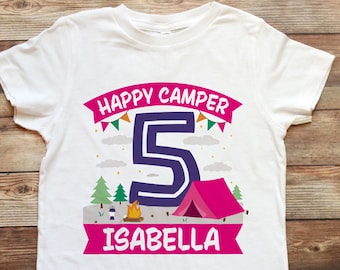 Camisa de cumpleaños del campamento de niñas - Camisa de campamento de niñas - Fiesta de cumpleaños del campamento - Fiesta de campamento de niñas - Camisa de campamento de niñas - Camisa de camper feliz