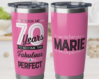 70 and Fabulous Insulated Tumbler Cup 70th Birthday Gift Personalized for Mom Grandma Sister Aunt Friend Women Custom Seventieth Birthday