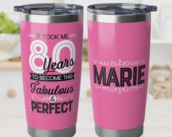 80th Birthday Gift 80 and Fabulous Insulated Tumbler Cup Personalized for Mom Grandma Sister Aunt Friend Women Her Custom Eighty Birthday