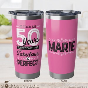 50th Birthday Gift Mug 50 and Fabulous Tumbler Cup Personalized Present for Her Mom Grandma Sister Aunt Friend Women Turning Fifty 50 Years