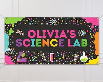 Science Birthday Banner Personalized Slime Science Birthday Party Boy Birthday Science Birthday Backdrop Science Party Decoration
