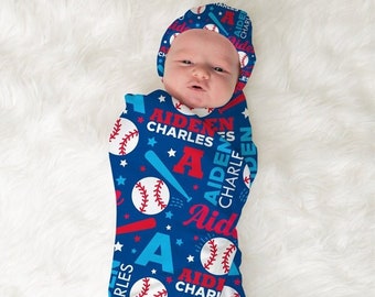 Baseball Swaddle Boy Name Blanket Personalized Sports Receiving Blanket Baseball Nursery Monogram Boy Baby Shower Gift Newborn Blanket