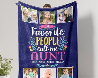 Aunt Photo Blanket Personalized Fleece Plush Niece Nephew Mother's Day Gifts Auntie Aunt Birthday Christmas