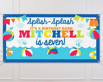 Pool Party Birthday Banner Personalized Boy Beach Ball Birthday Banner Splish Splash Birthday Waterslide Birthday Party Splash Party Decor