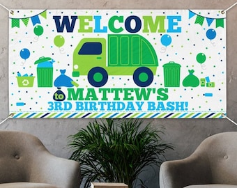 Garbage Truck Birthday Vinyl Banner Personalized Garbage Truck Birthday Decorations Custom Trash Bash Birthday Garbage Truck Party Decor