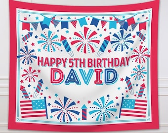 4th of July Birthday Party Backdrop Personalized Independence Day Fourth of July Banner Decoration Custom Patriotic Photo Booth Tapestry