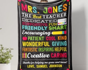 Teacher Gift Personalized Throw Blanket Teachers Christmas Gifts Appreciation Gift Teacher Ideas Retirement Custom Holiday Teacher Gift