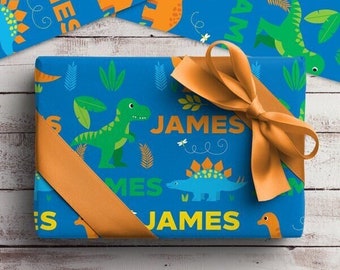 Personalized Dinosaur Christmas Wrapping Paper - Add Any Name - Potter's Printing