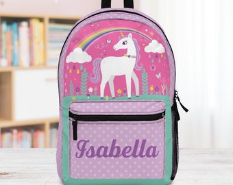 Eenhoorn rugzak gepersonaliseerde naam kinderen terug naar school aangepaste regenboog kinderen rugzak vakantie reizen vakantie tas meisjes eenhoorn cadeau