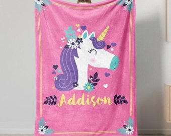 Unicorn Blanket Name Personalized Girls Blanket Kids Baby Toddler Unicorn Gift Blanket Unicorn Throw Blanket Room Decor Unicorn Bedding