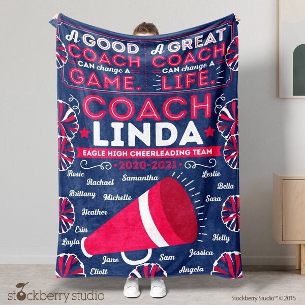 Cheer Coach Blanket Thank You Gift Personalized Cheerleading Team Appreciation Men Women End of Season Coach Retirement Present Athletes