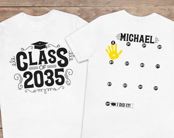 Class of 2035 Handprint Shirt Kindergarten Graduation Tshirt Grow with Me Keepsake Tee Graduate T-shirt Last Day of School First Day School