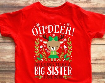 Reindeer Christmas Big Sister Pregnancy Announcement Shirt Christmas Baby Announcement Shirt Christmas Big Sister Shirt Personalized